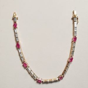 Sterling Silver W/Gold Overlay Ruby Tennis Bracler
